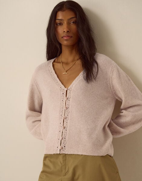 Talitha V-Neck Pointelle Cardigan, Mink (MINK), large