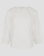 Fifi Broderie Long Sleeve Top, Ivory (IVORY), large
