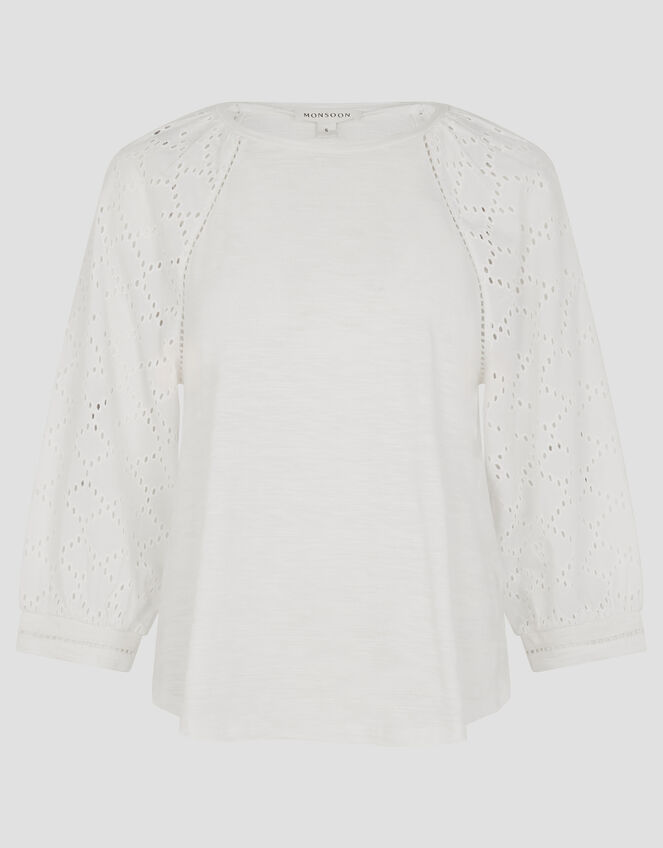 Fifi Broderie Long Sleeve Top, Ivory (IVORY), large