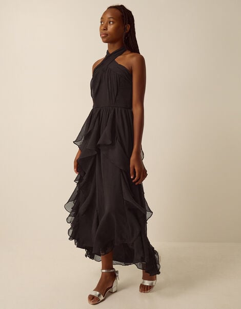 Arizona Halter Ruffle Prom Dress, Black (BLACK), large
