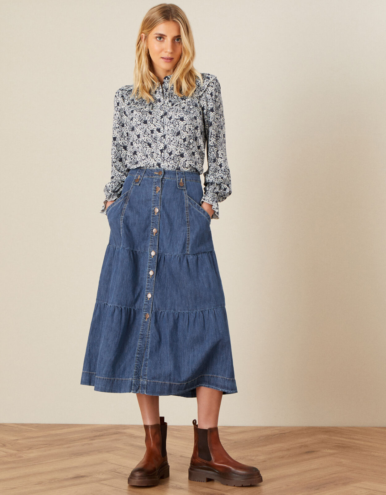 Denim midi new arrivals skirt pattern