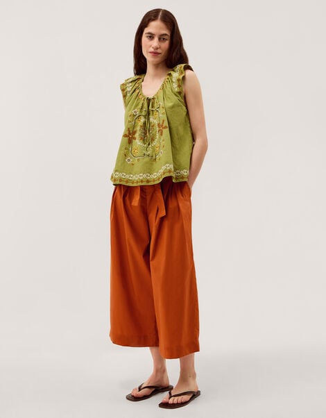 Sofia Cropped Wide Leg Trousers, Orange (RUST), large