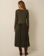 Fiz Drape Pleated Midi Dress, Green (KHAKI), large