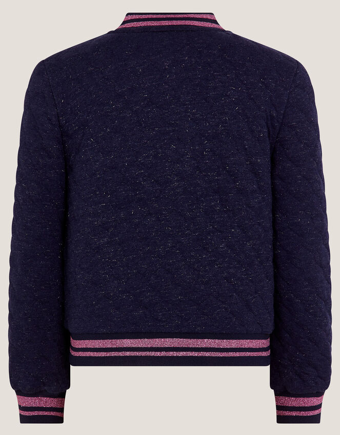 Sequin Bow Bomber Jacket, Blue (NAVY), large