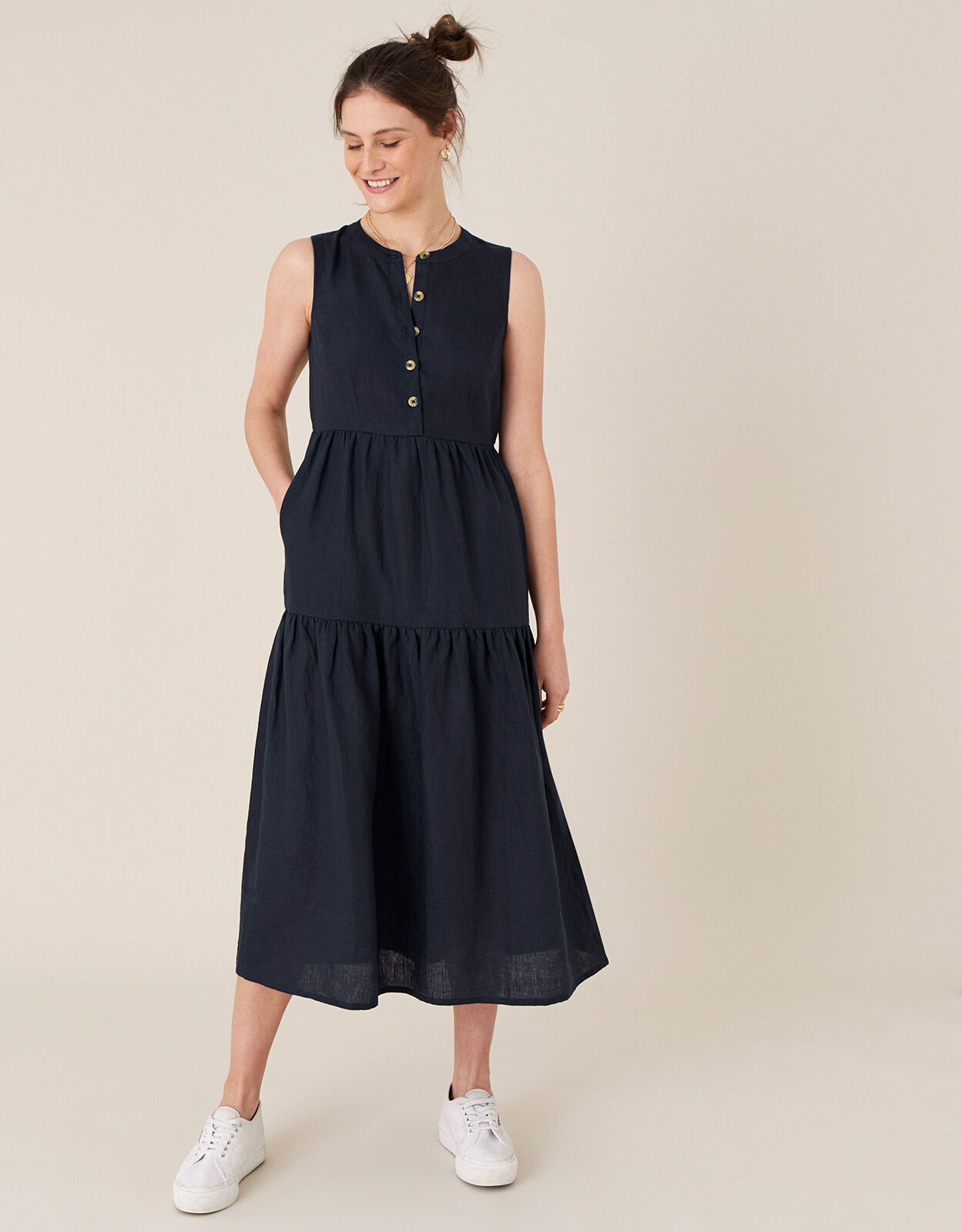 Navy tiered midi dress