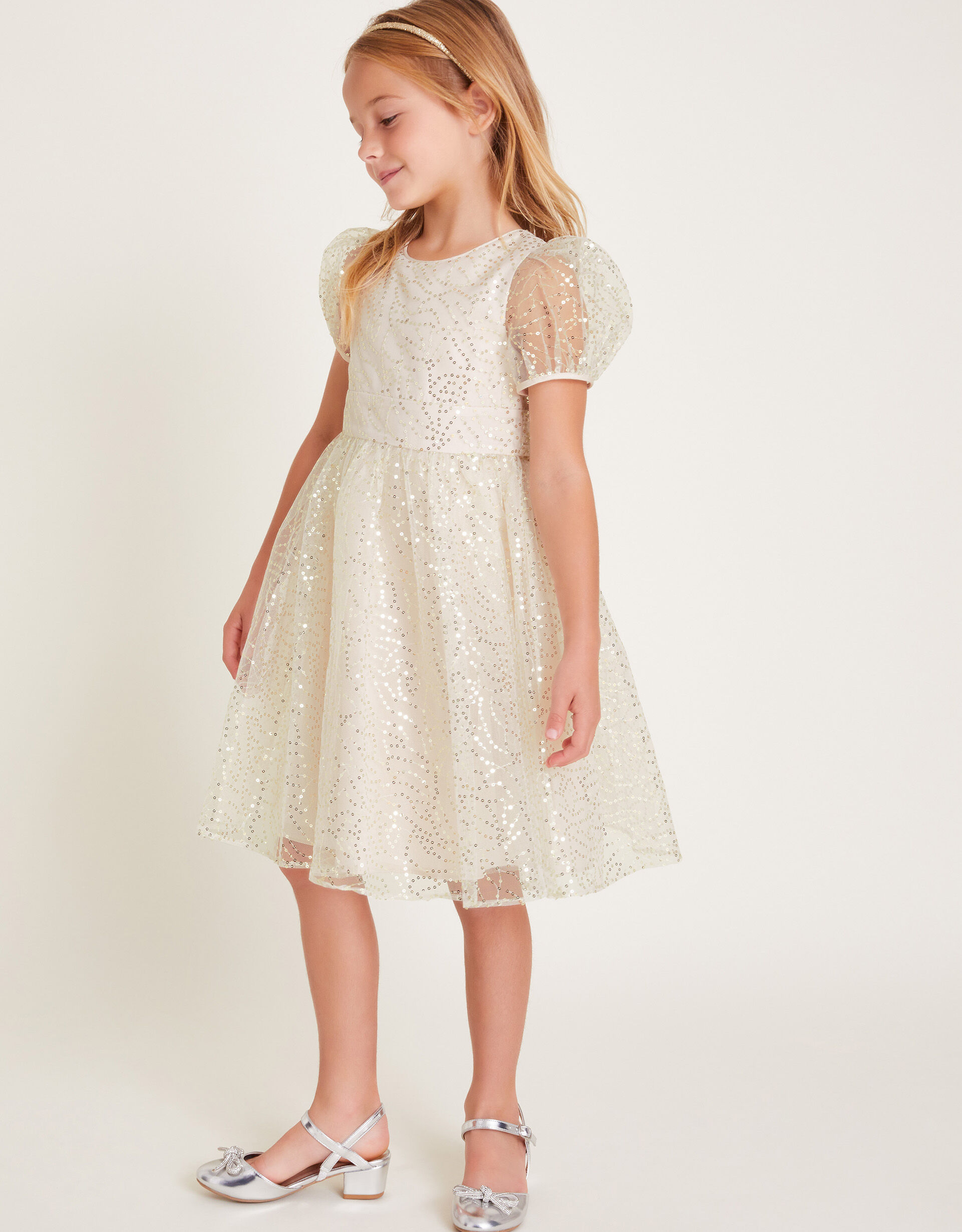 Clara Short Sleeve Sequin Dress Natural