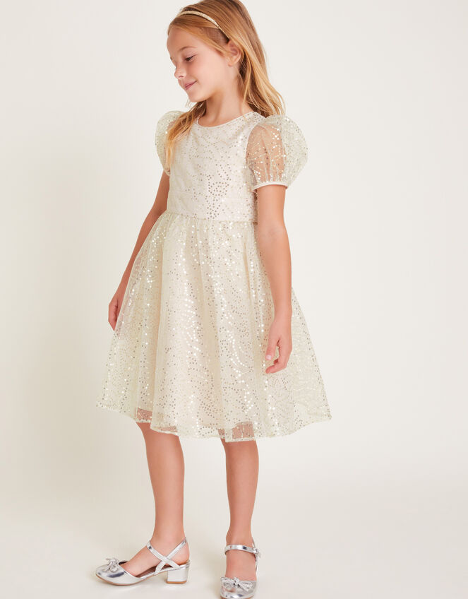 Clara Short Sleeve Sequin Dress, Natural (CHAMPAGNE), large