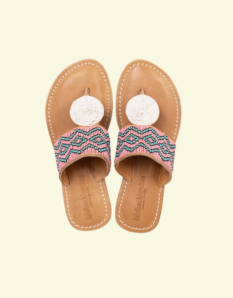 Laidback London Heron Beaded Leather Sandals, Pink (PINK), large