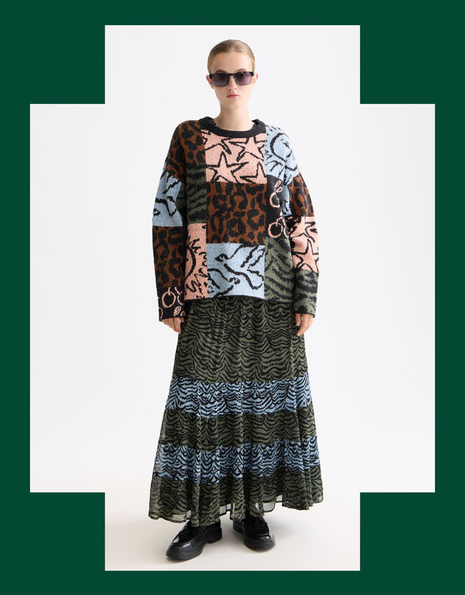 Scotch & Soda Oversized Patchwork Print Jumper, Multi (MULTI), large