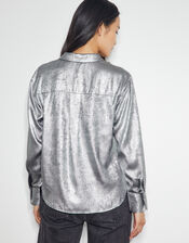 Mia Metallic Shirt, Silver (SILVER), large