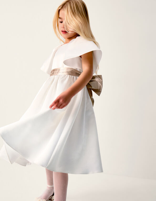Angelica Satin Bow Duchess Dress, Ivory (IVORY), large
