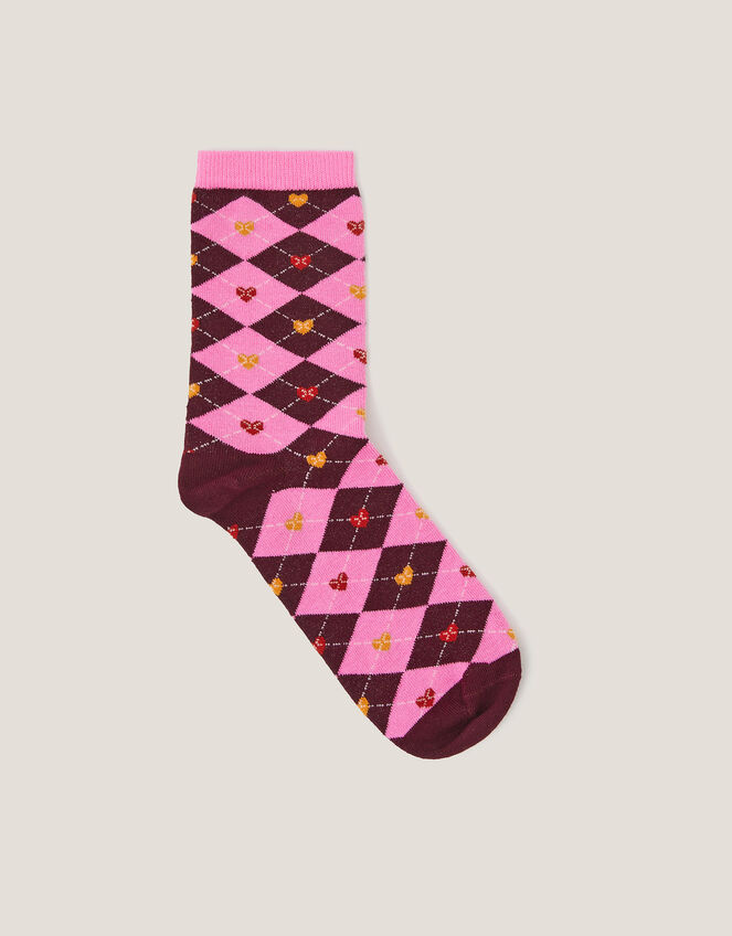 Argyle Heart Socks, Red (BURGUNDY), large