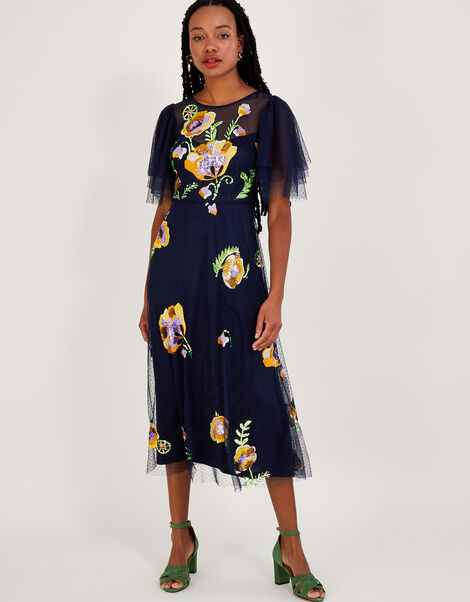 Claudia Embellished Midi Dress, Blue (NAVY), large