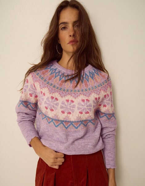 Frey Fair Isle Jumper, Purple (LILAC), large