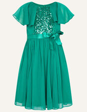 Sequin Cape Sleeve Dress, Green (GREEN), large
