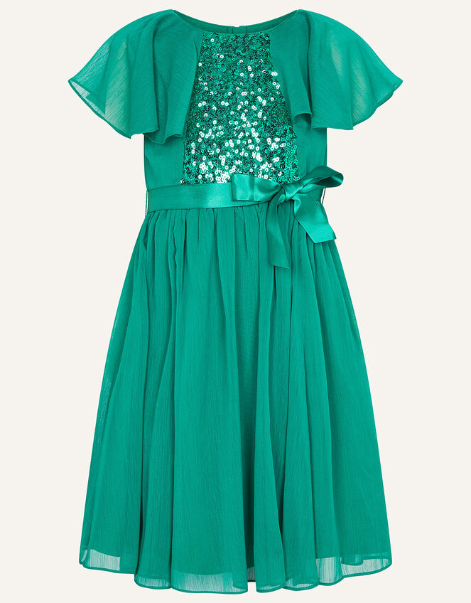 Sequin Cape Sleeve Dress, Green (GREEN), large