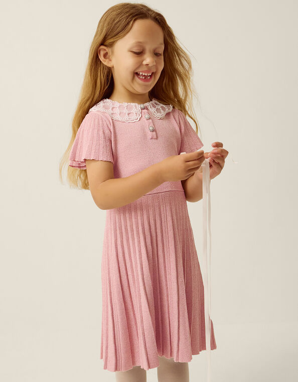Maude Pearl Collar Knitted Dress, Pink (PALE PINK), large