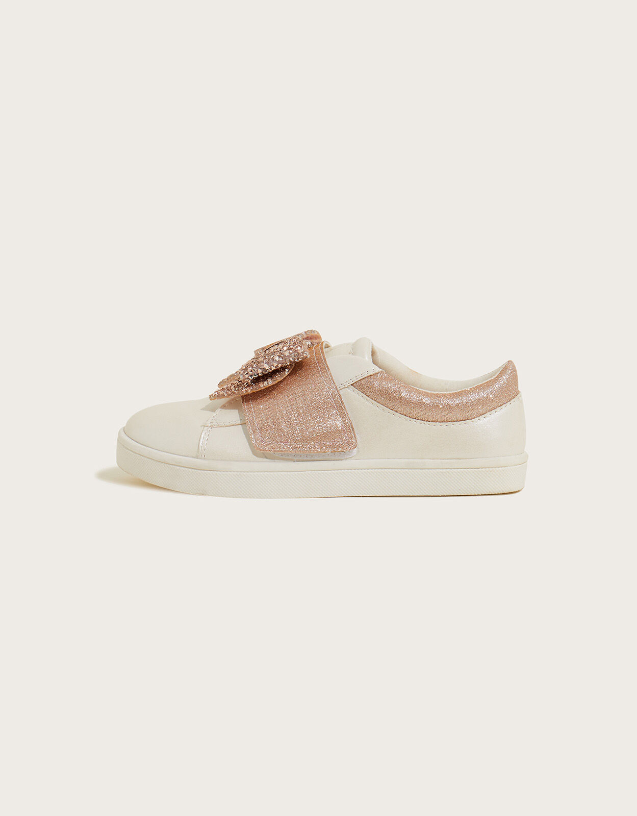 Dazzle Bow Velcro Trainers Ivory