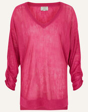 Gathered Sleeve Jumper in Linen Blend, Pink (PINK), large