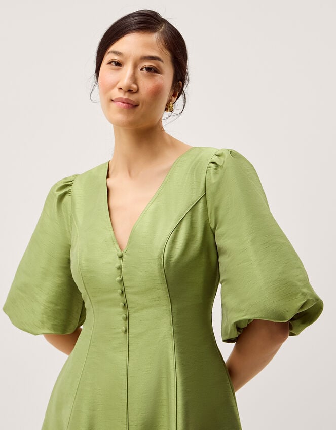 Beatrice Puff Sleeve A-Line Midi Dress, Green (PALE GREEN), large
