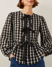 Violet Bow Check Blouse, Black (BLACK), large