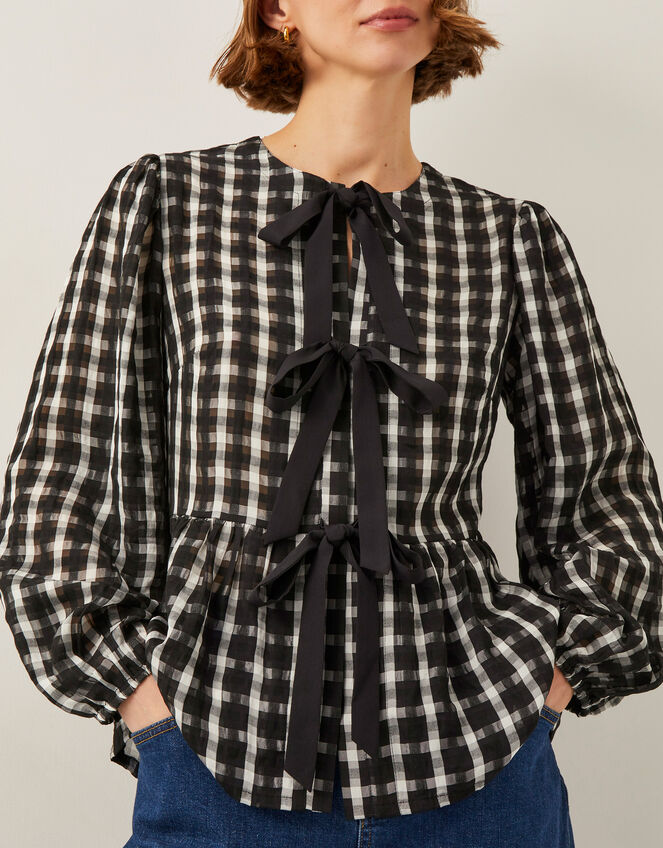 Violet Bow Check Blouse, Black (BLACK), large