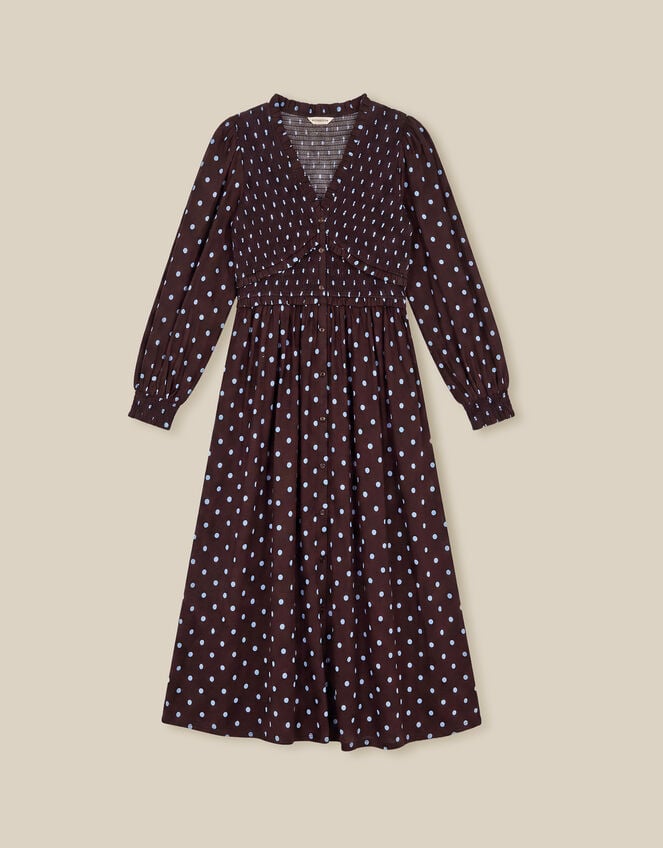 Shae Polka Dot Jersey Midi Dress, Brown (CHOCOLATE), large