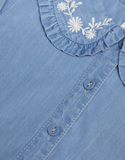 Chambray Collared Blouse, Blue (BLUE), large