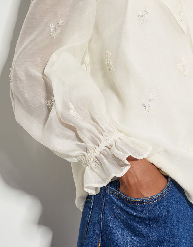 Mae Organza Pussybow Blouse, Ivory (IVORY), large