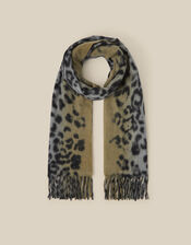 Archi Animal Print Tassel Scarf, Grey (GREY), large