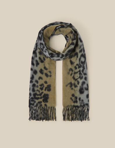 Archi Animal Print Tassel Scarf, Grey (GREY), large