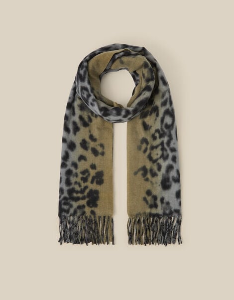 Archi Animal Print Tassel Scarf, Grey (GREY), large