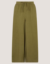 Maisie Linen Blend Crop Wide Leg Trousers, Green (KHAKI), large
