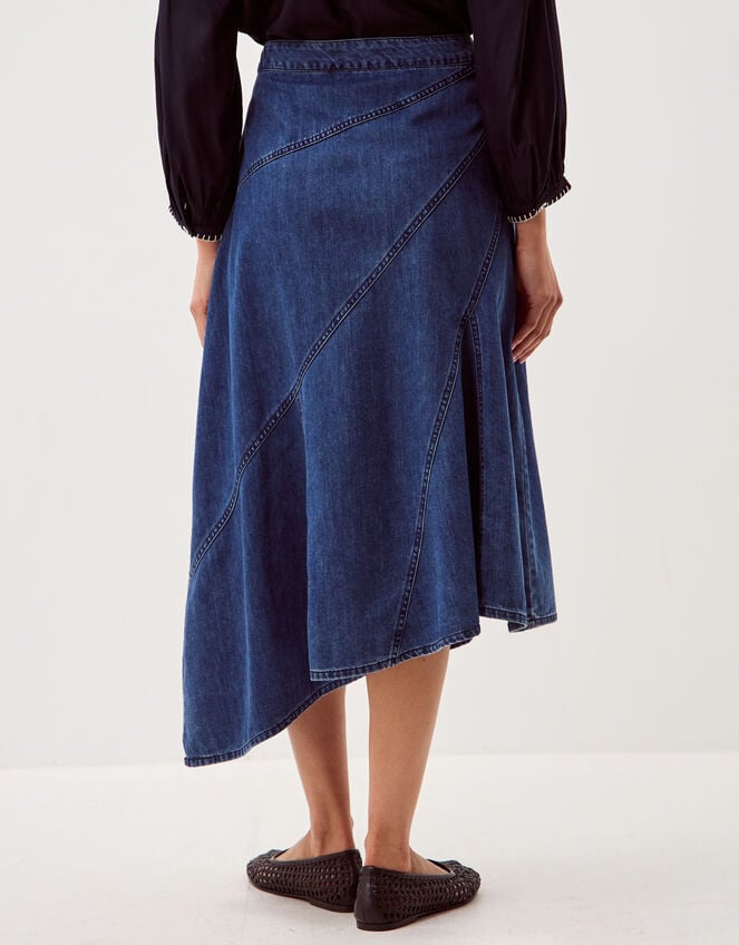 Annie Asymmetric Denim Midi Skirt, Blue (MID AUTHENTIC BLUE), large