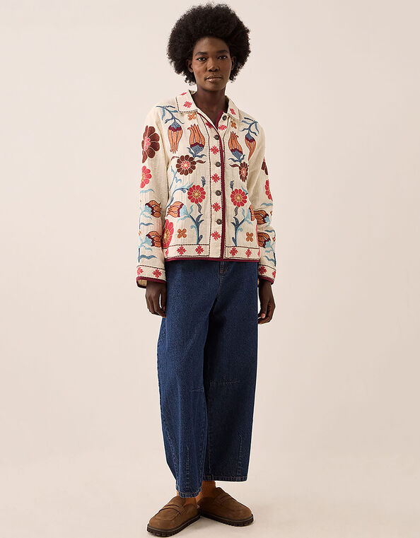 East Odeline Floral Embroidered Cotton Jacket, Ivory (IVORY), large