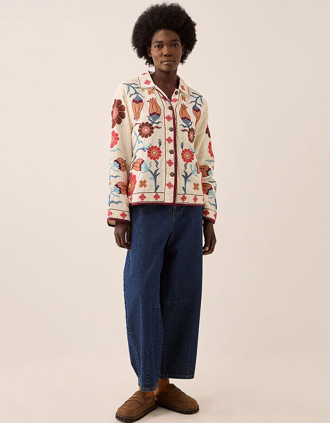 East Odeline Floral Embroidered Cotton Jacket, Ivory (IVORY), large