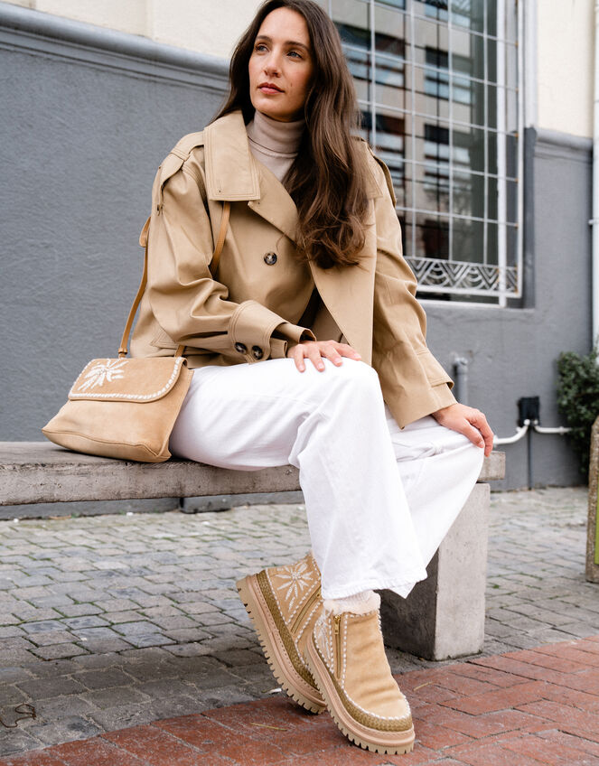 Laidback London Setsu Floral Suede Ankle Boots, Camel (BEIGE), large