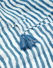 Sanya Striped Tassel Scarf in Linen Blend, , large