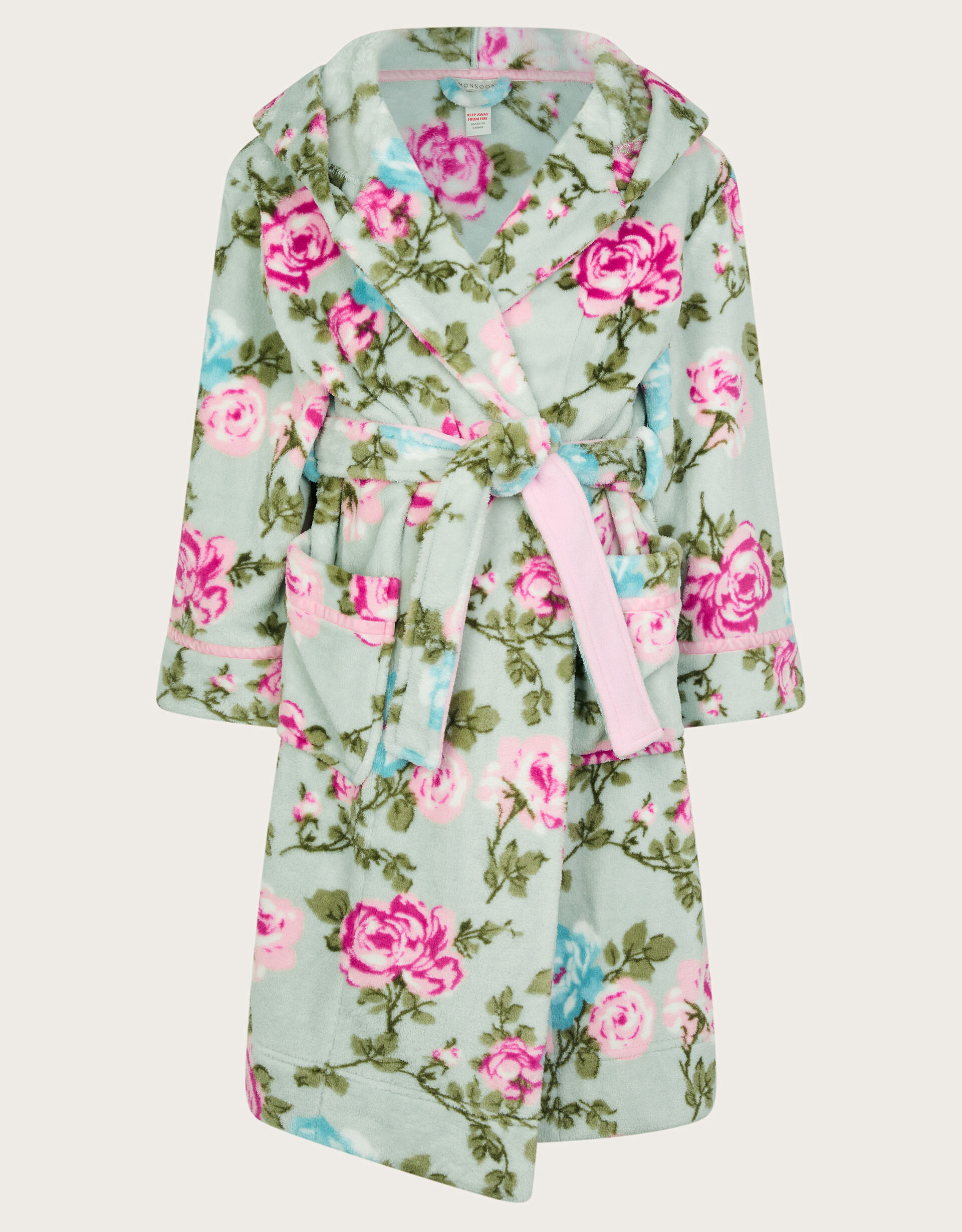 Fleece Floral Print Dressing Gown Pink