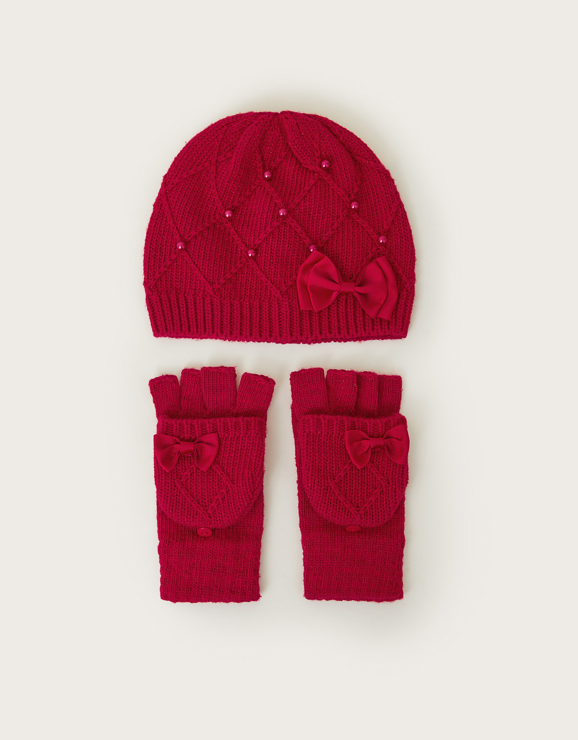 Beanie Hat and Gloves Set Red Accessories Monsoon Global