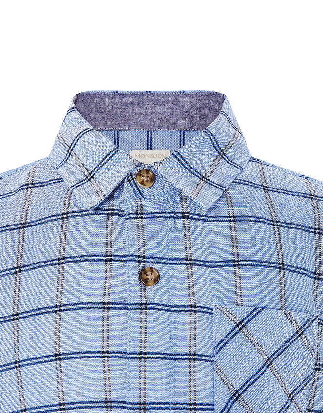 Check Short Sleeve Shirt in Pure Cotton, Blue (BLUE), large