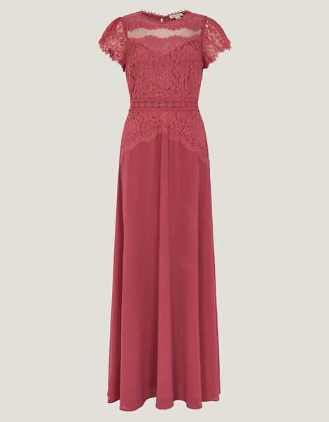 Monike Short Sleeve Lace Bridesmaid Dress, DARK PINK, large