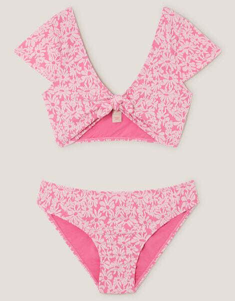 Floral Jacquard Short Sleeve Swim Set, Pink (PINK), large