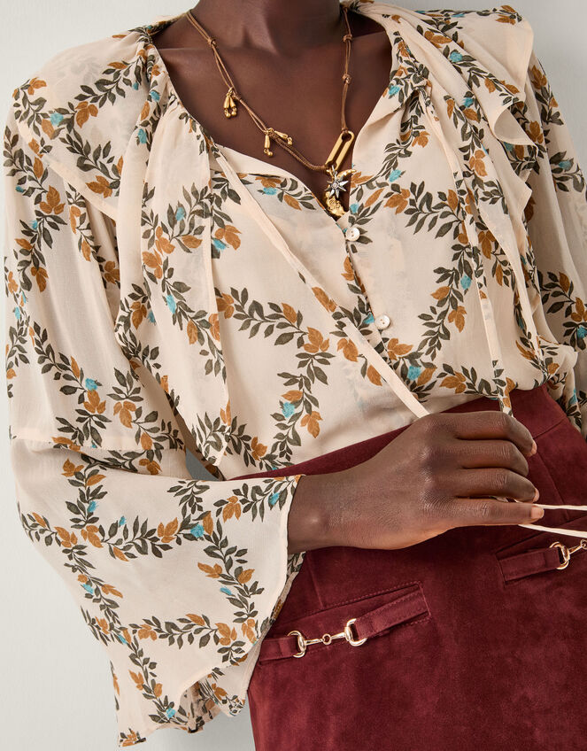 Cheryl Diamond Floral Print Blouse, Ivory (IVORY), large