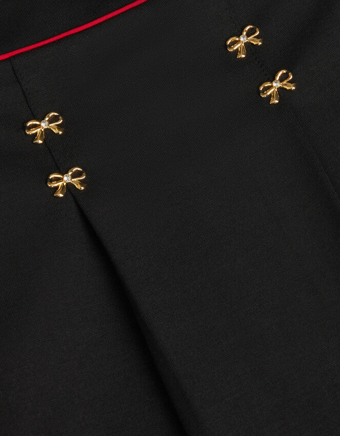 Bow Pointelle Pleated Skirt, Black (BLACK), large