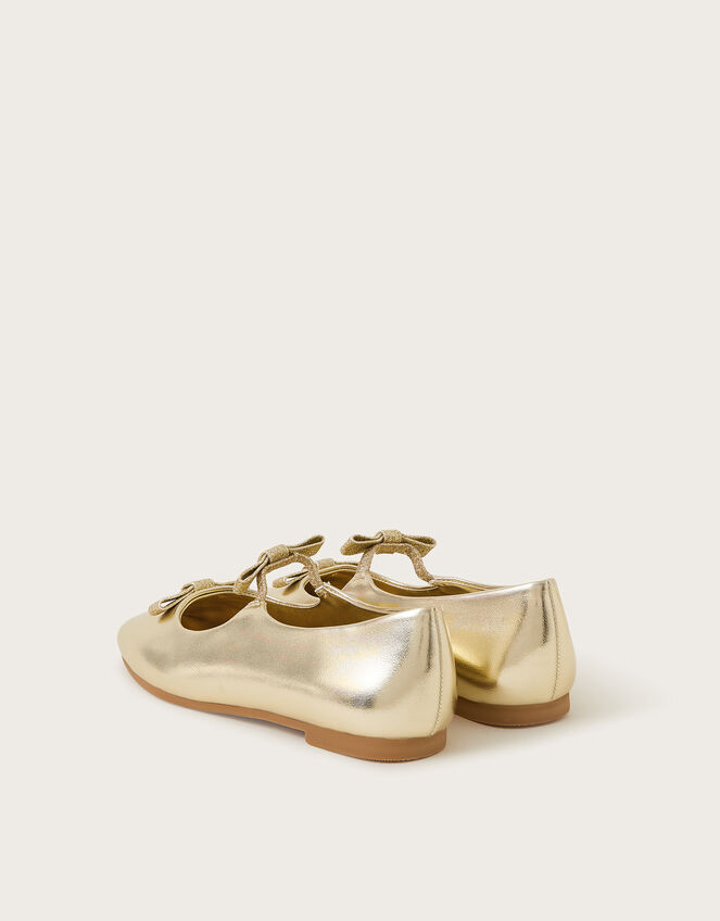 Double Bow Ballerina Flats, Gold (GOLD), large