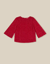 Chrissy Bell Sleeve Textured Fringe Top, Red (RED), large
