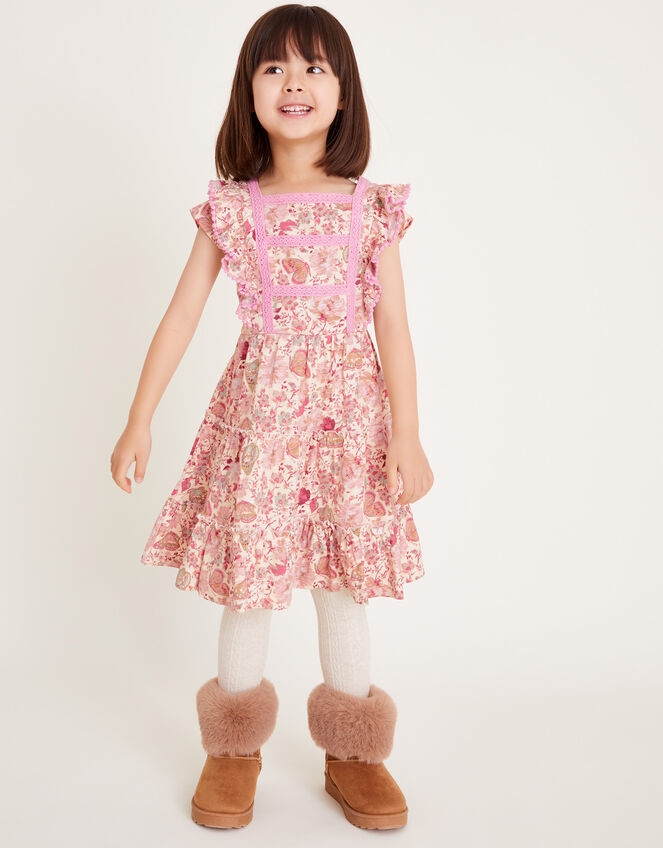 Floral Butterfly Short Sleeve Jersey Dress, Pink (PINK), large