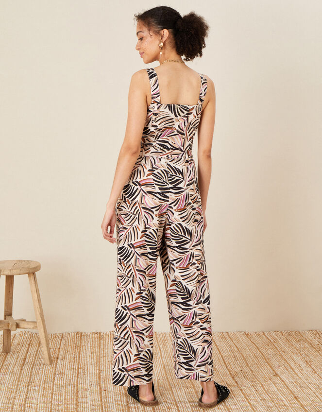 Palm Print Poplin Jumpsuit, Natural (STONE), large