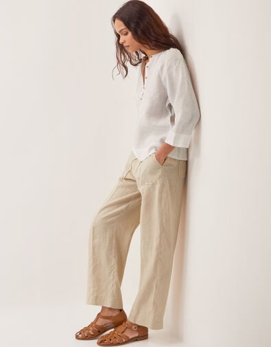 Jolie Regular Linen Wide Leg Trousers, Natural (NATURAL), large